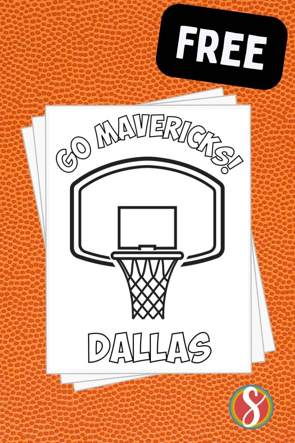 colorable basketball hoop with colorable text "go mavericks" above and "dallas" below