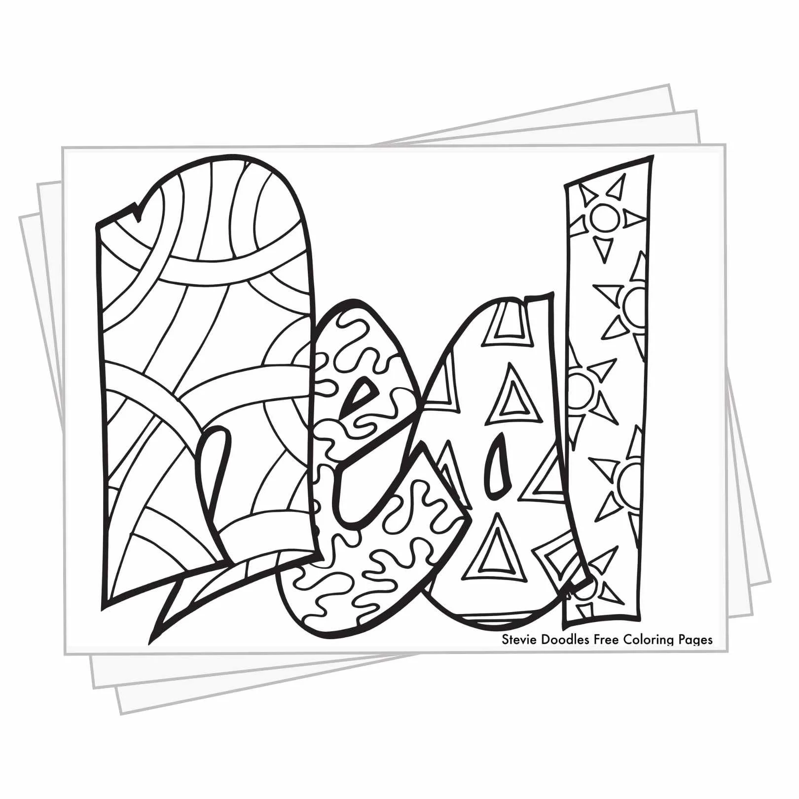 bubble letters "Neal" with doodles inside to color