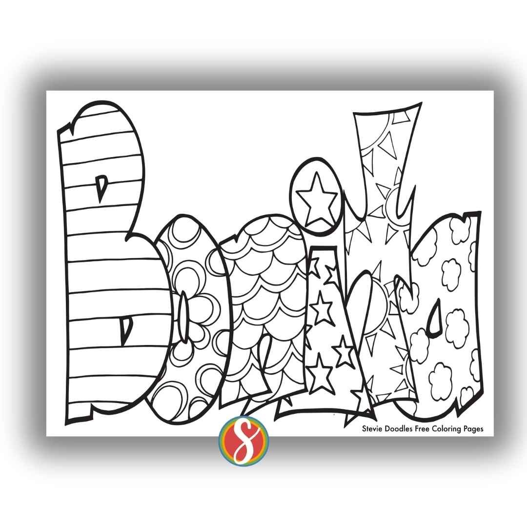 bubble letters "Bonita" with doodles inside to color