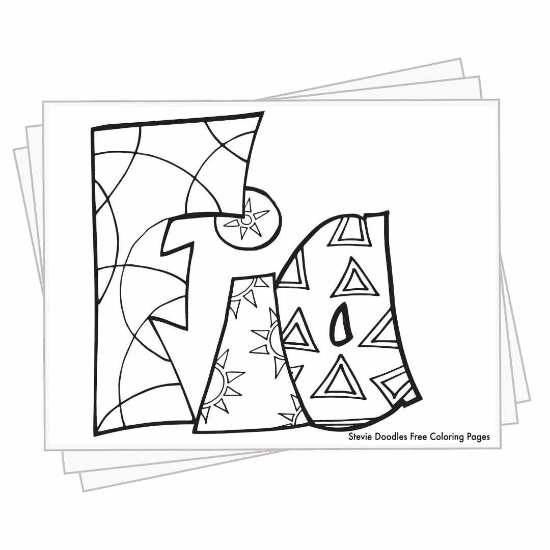 bubble letters "Fia" with doodles inside to color