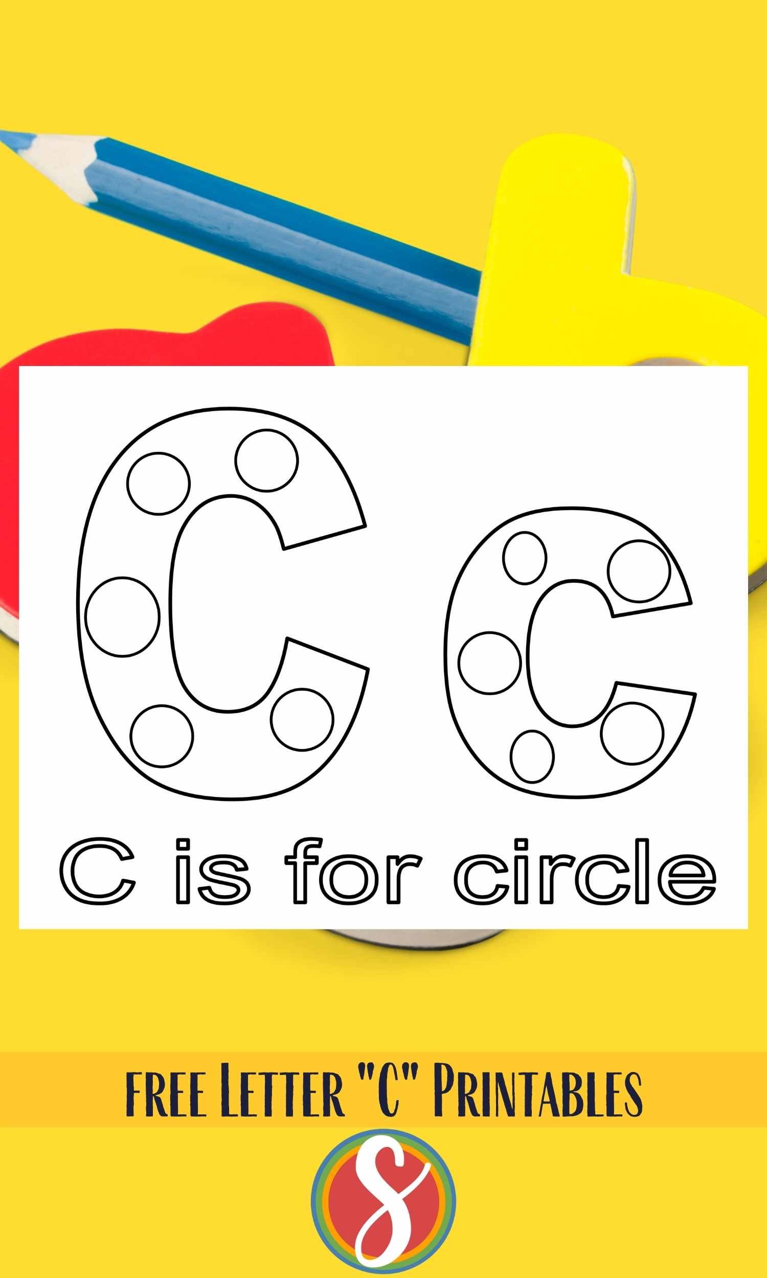 2 bubble letter c's with circles inside and text "c is for circles"