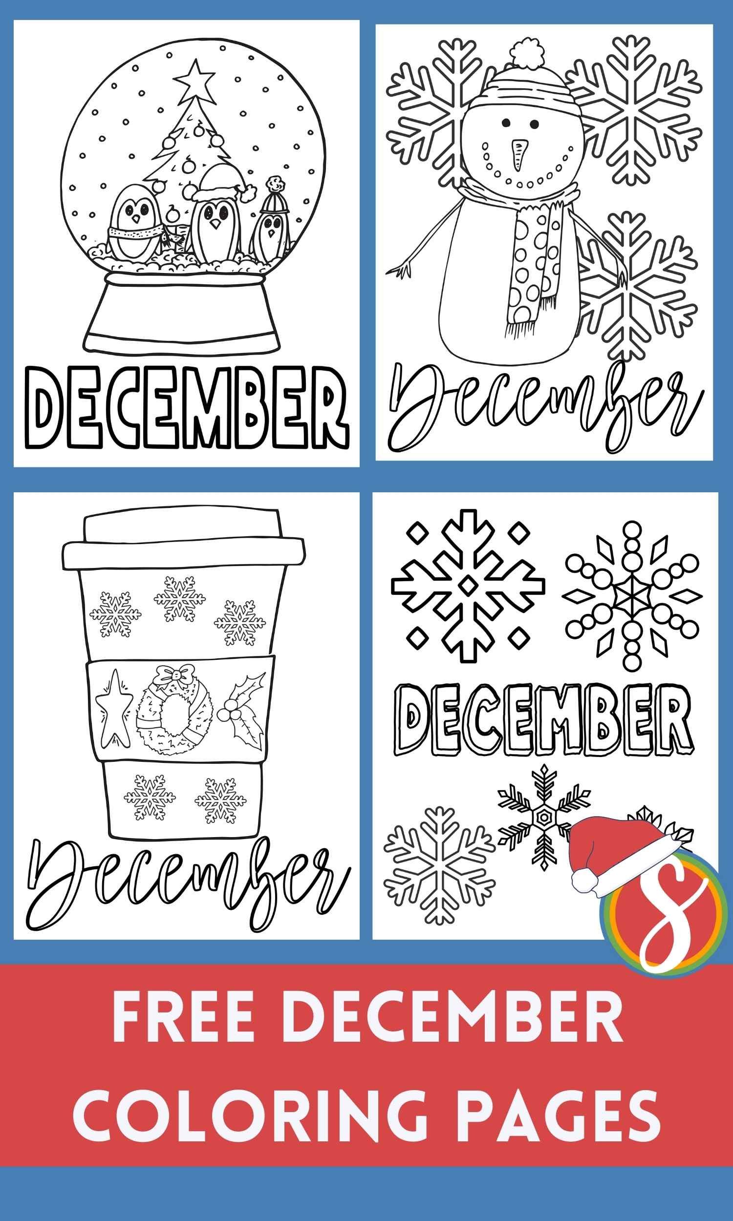 collage of coloring pages about December