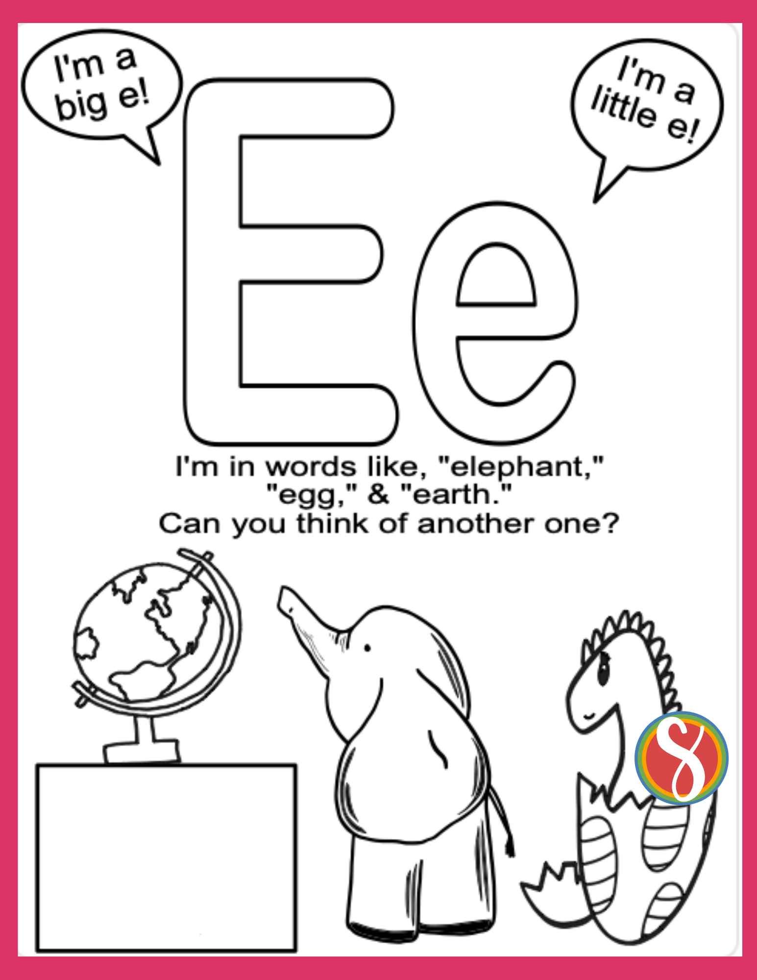 letter e coloring page, elephant drawing, dinosaur egg drawing, earth drawing