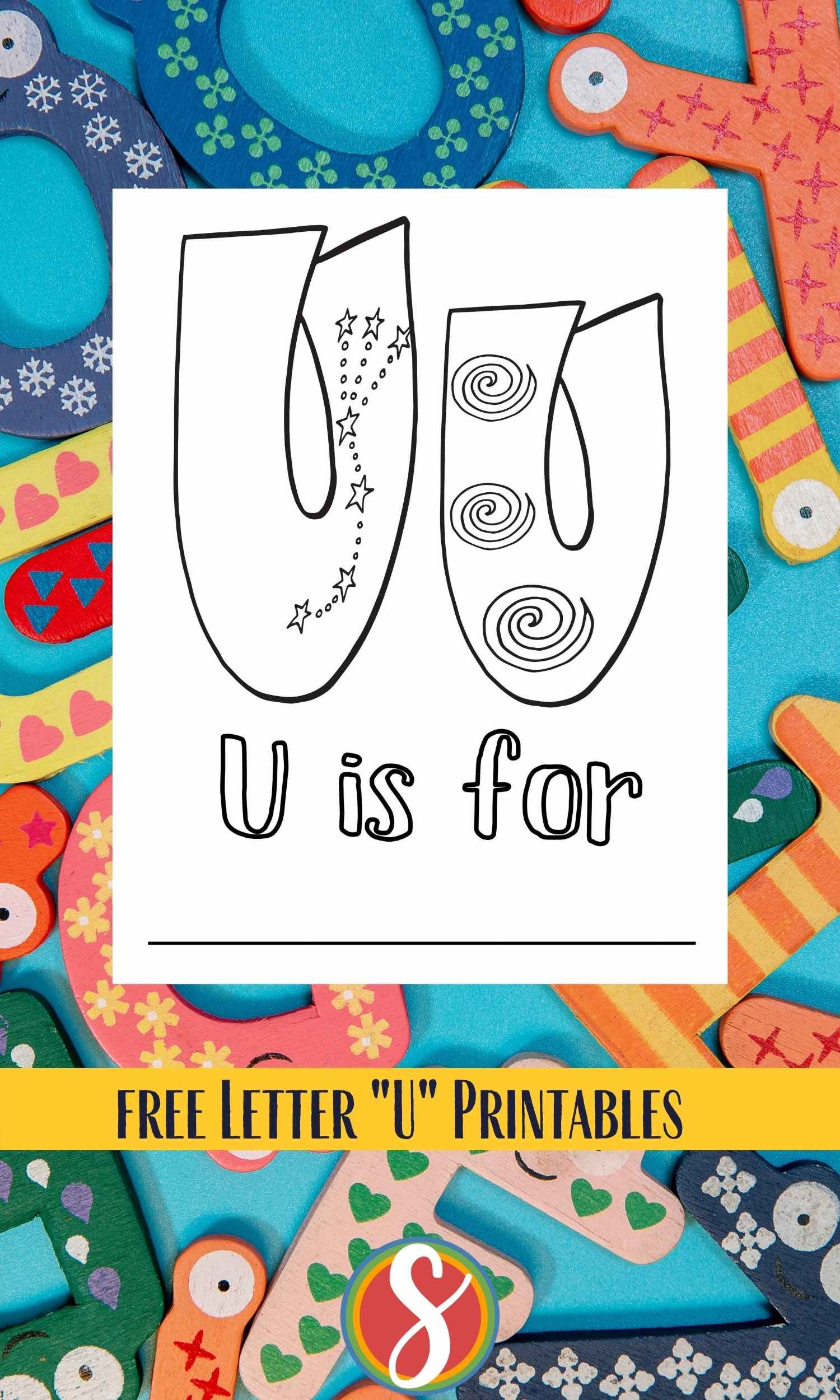 Bubble letters "Uu" with stars and swirly doodles inside