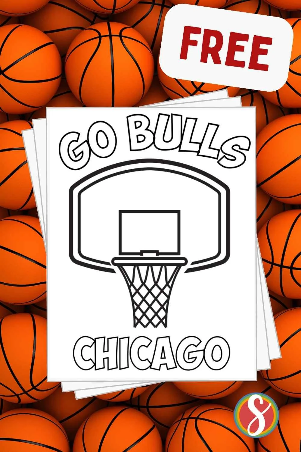 colorable basketball net with colorable text "Go Bulls" and "Chicago"