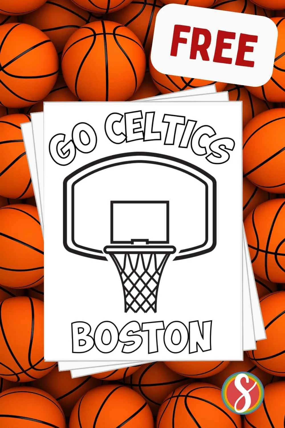 colorable basketball net with colorable text "Go Celtics" and "boston"