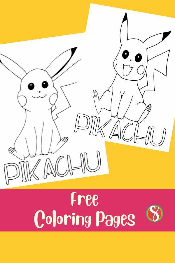two pikachu coloring pages, each just has a single pikachu with no background