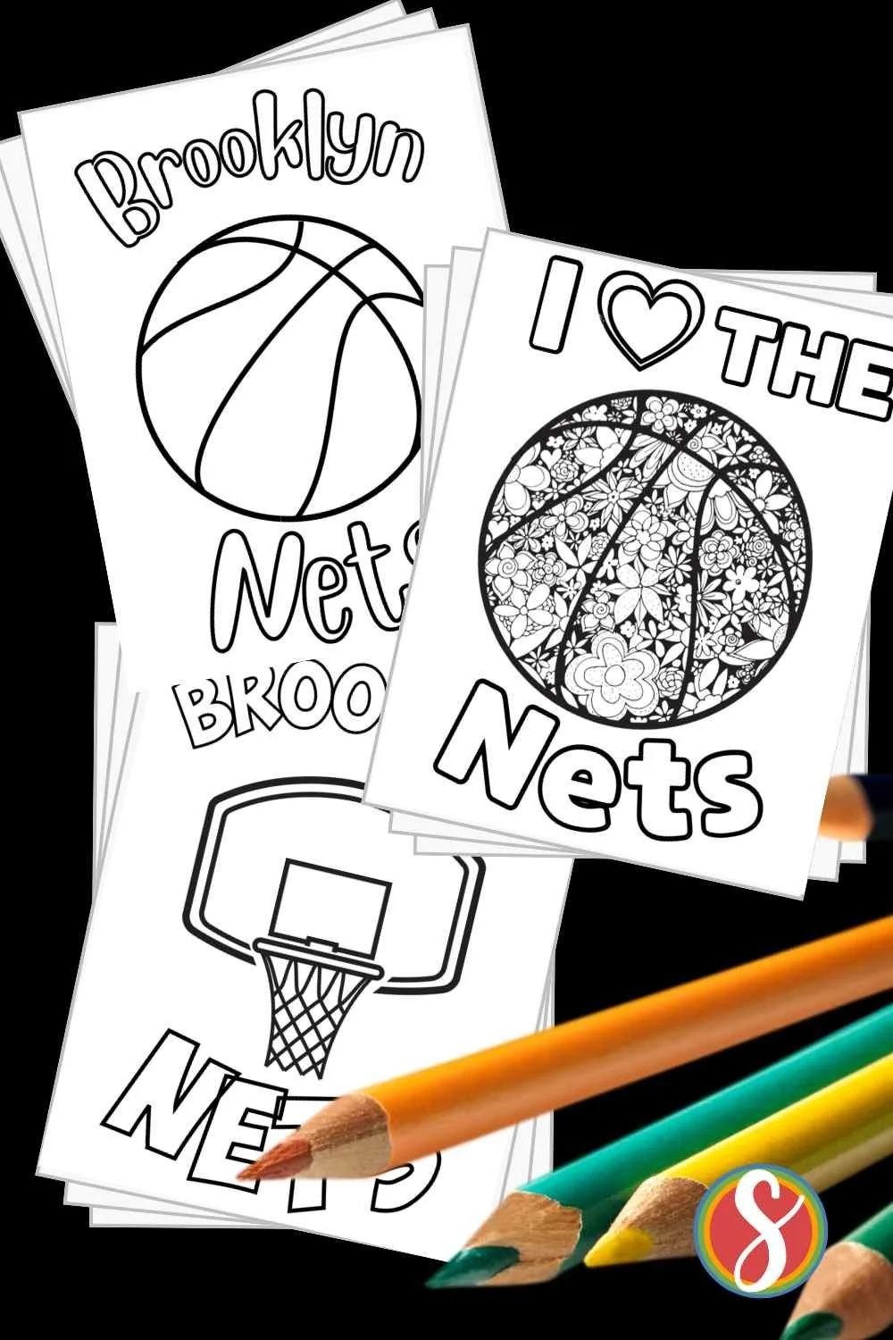 collage of Brooklyn Nets coloring pages