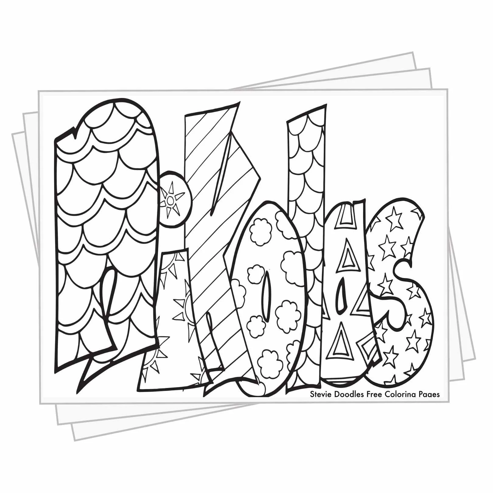 bubble letters "Nikolas" with doodles inside to color