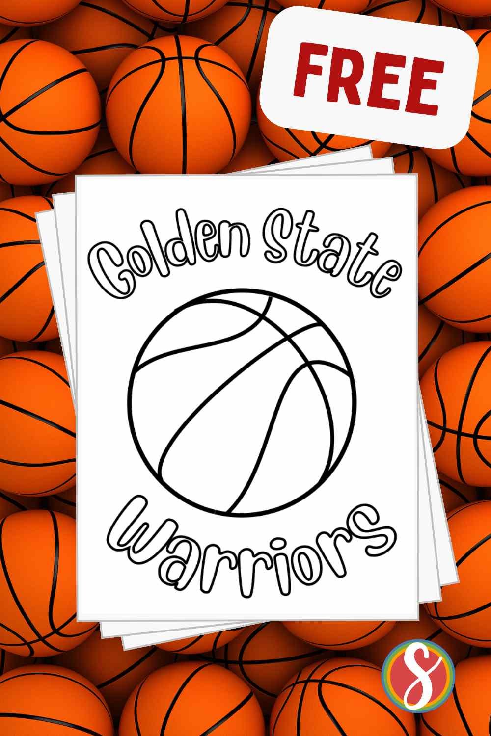 colorable basketball with colorable text "Golden State Warriors"