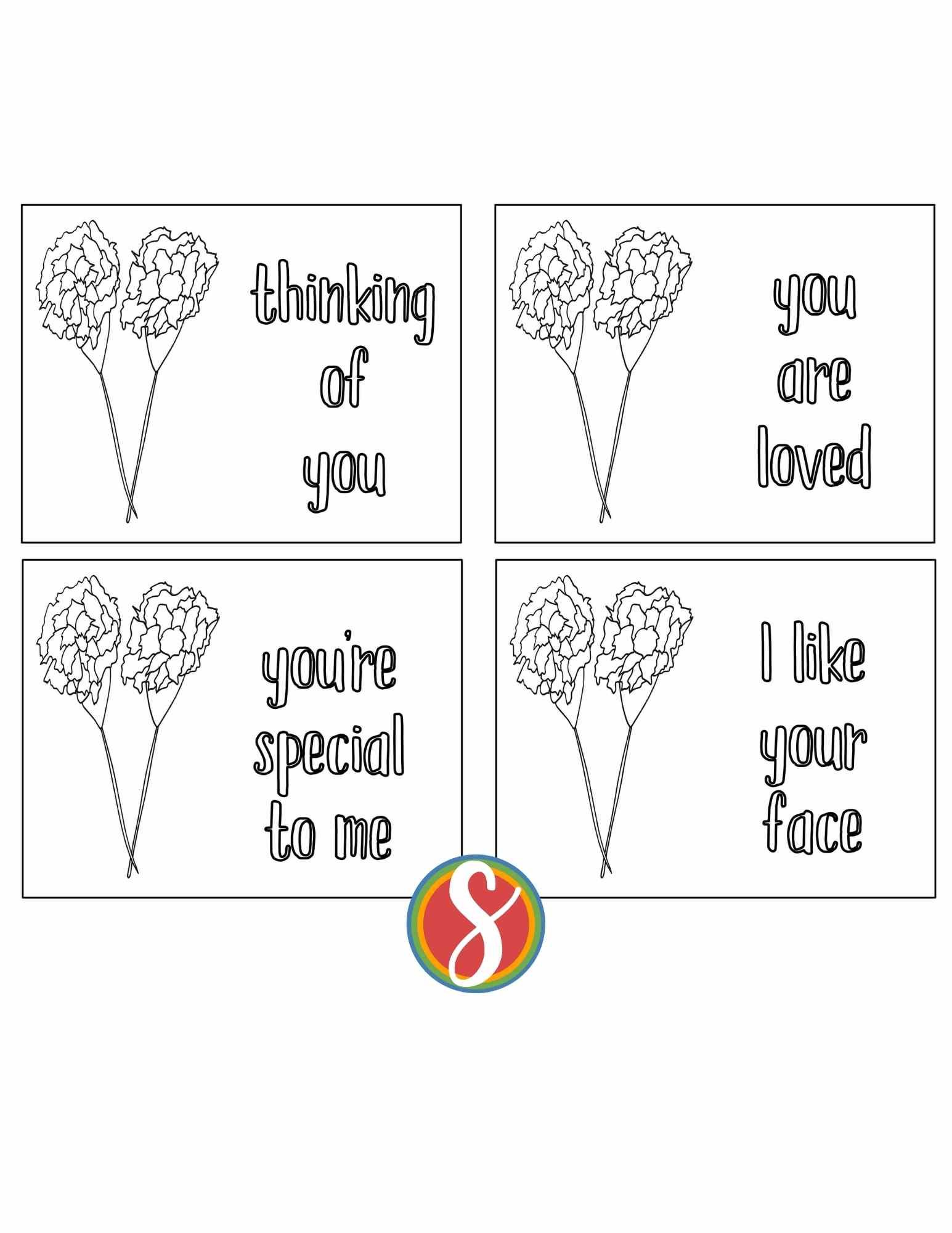 4 carnation cards with 2 carnations on each card