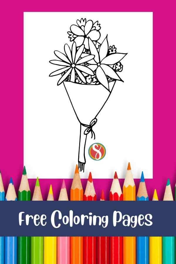 simple bouquet of flowers line art coloring page