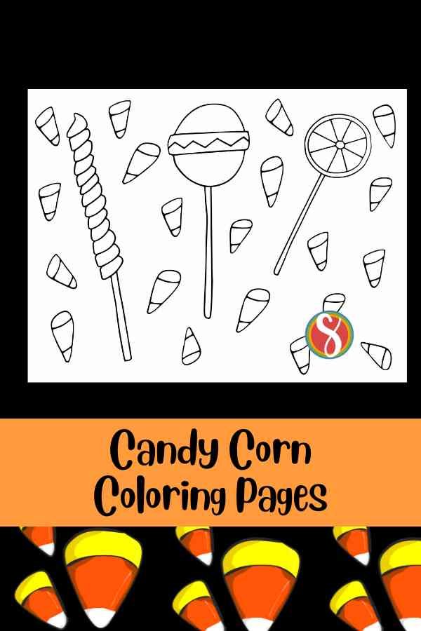 coloring page with lollipops and candy corn