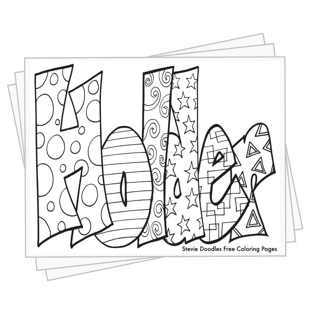 bubble letters "Holder" with doodles inside to color