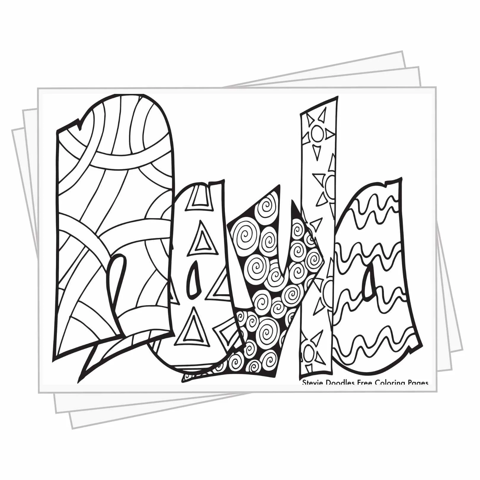 bubble letters "Nayla" with doodles inside to color