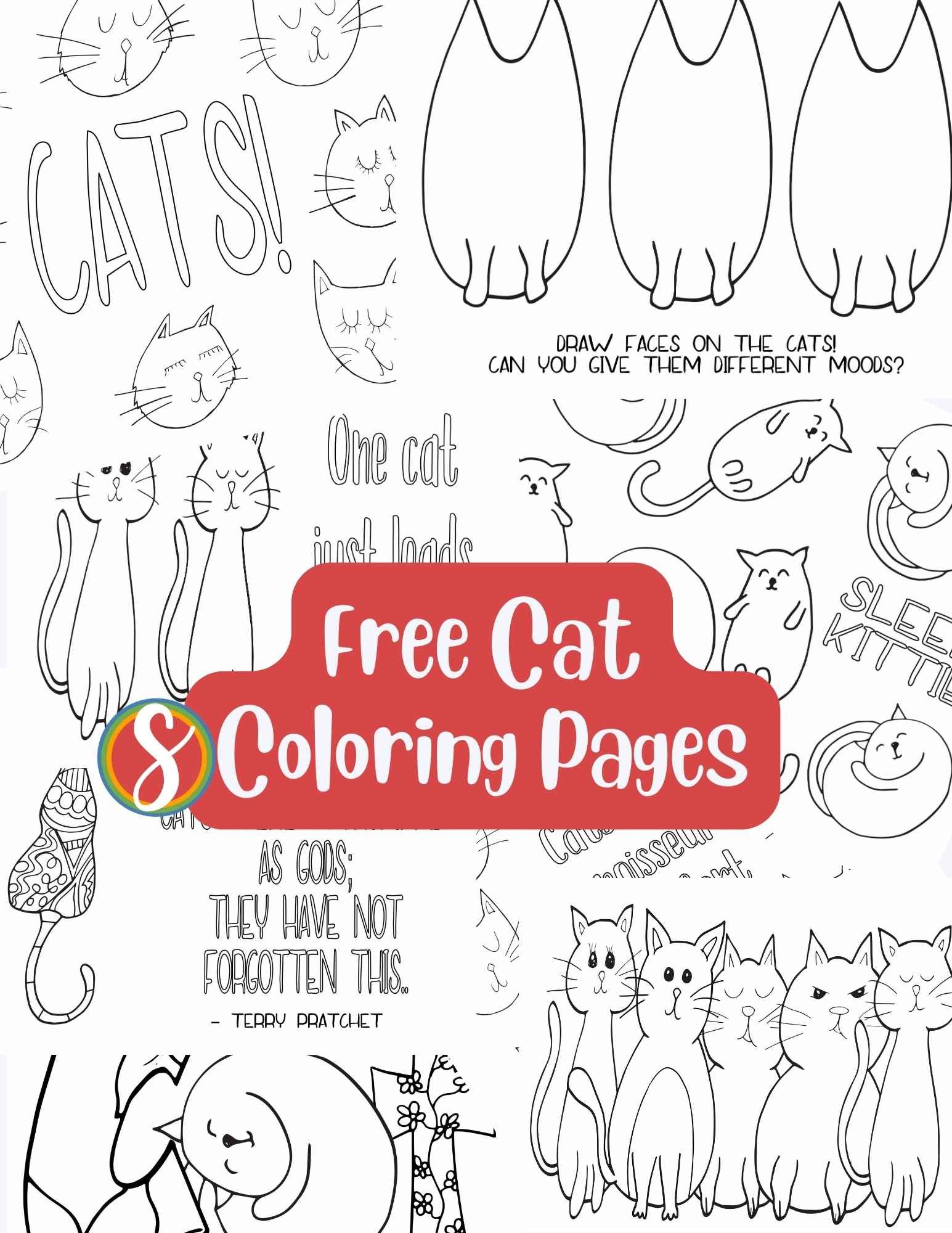 collage of cat coloring pages