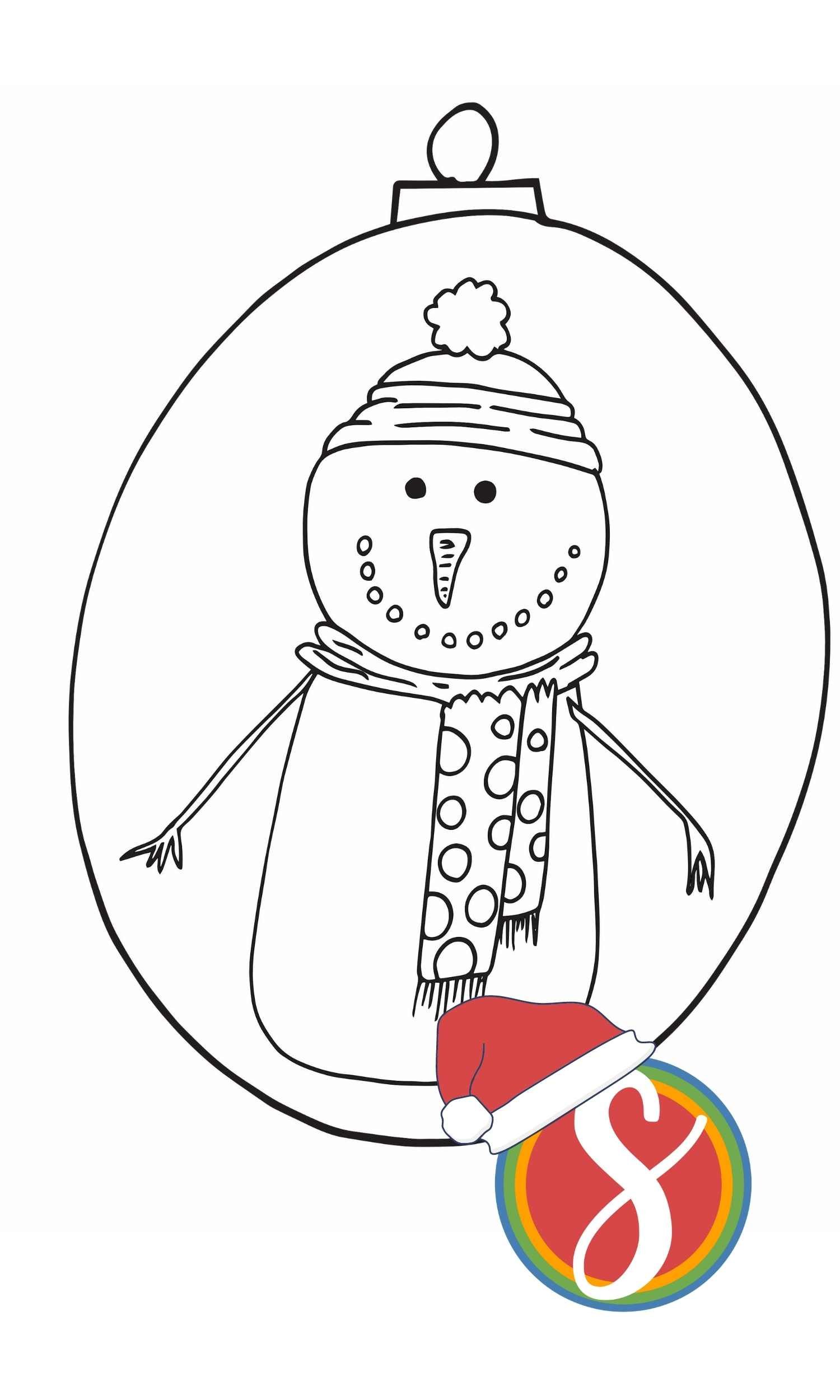 large ornament with a snowman inside to color