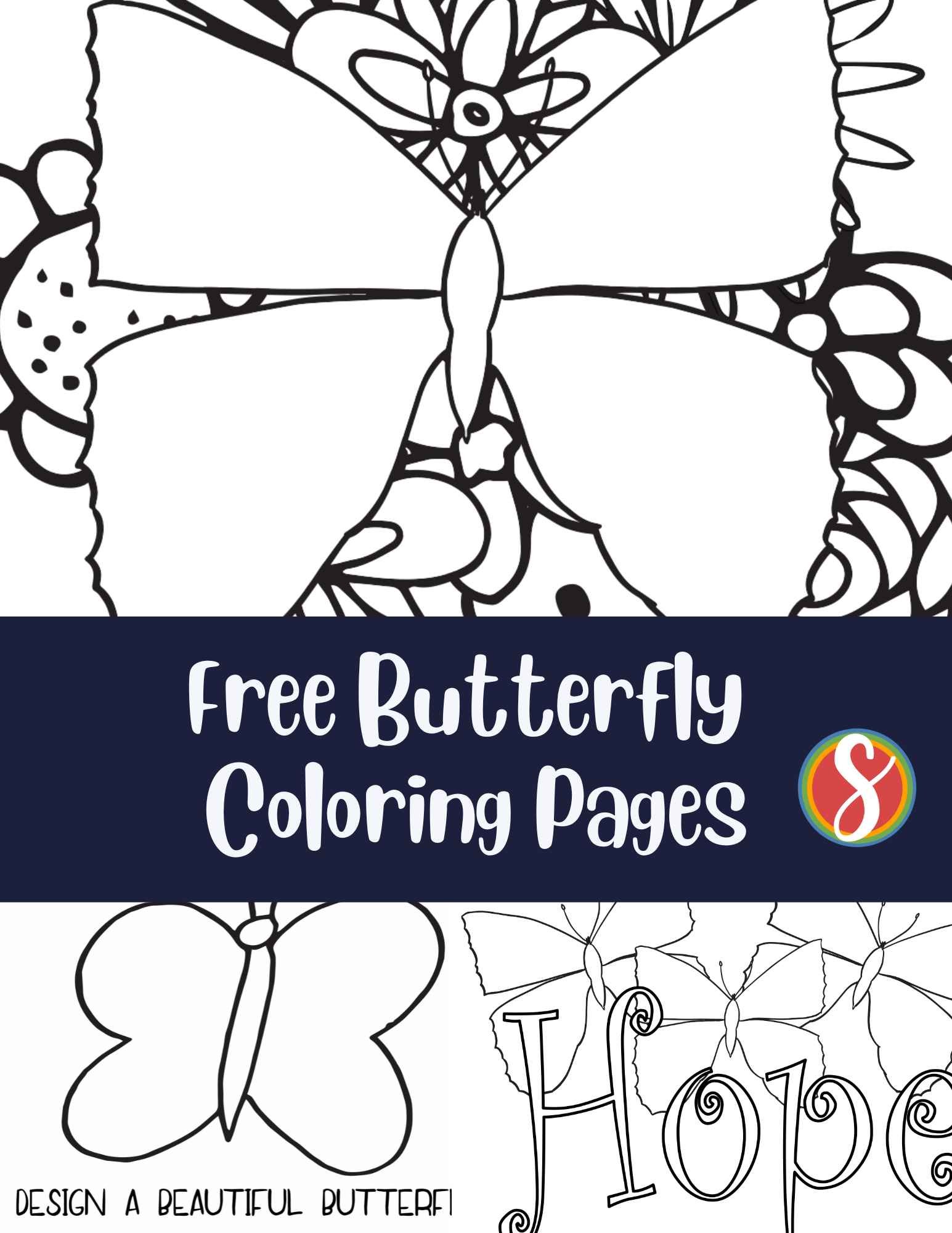 collage of butterfly coloring pages for girls