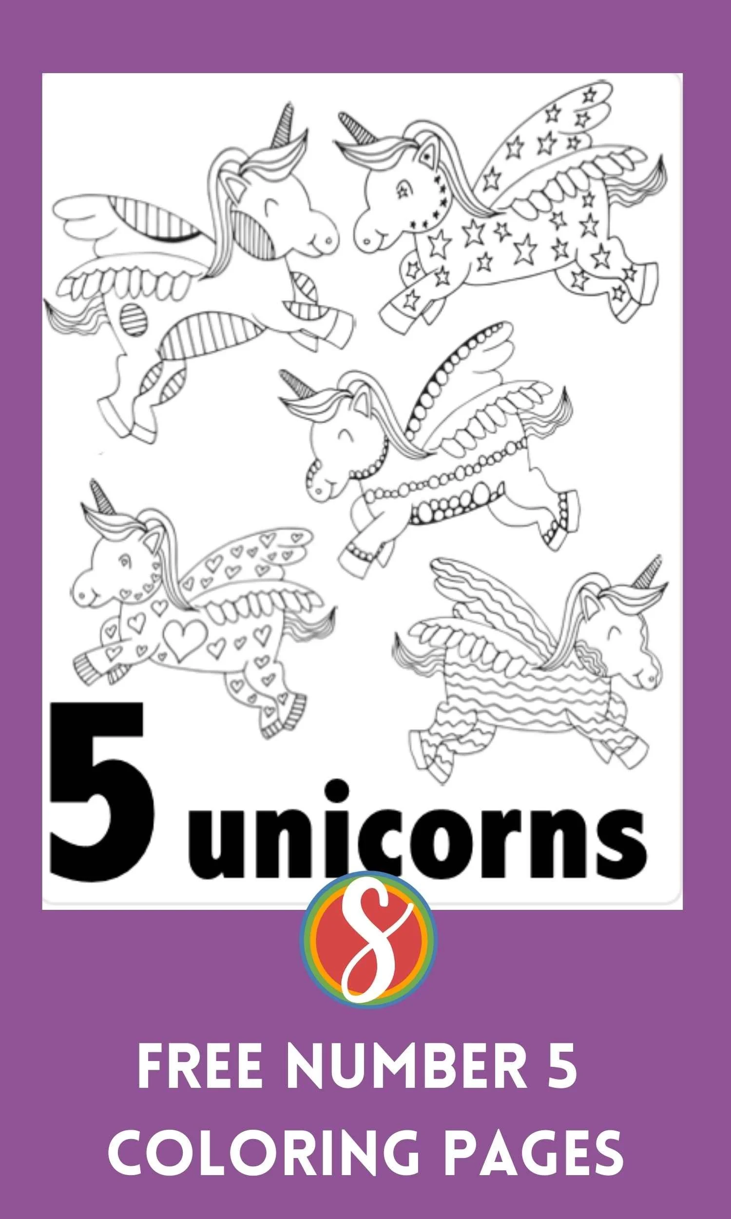 Number 5 with Flowers Coloring Page