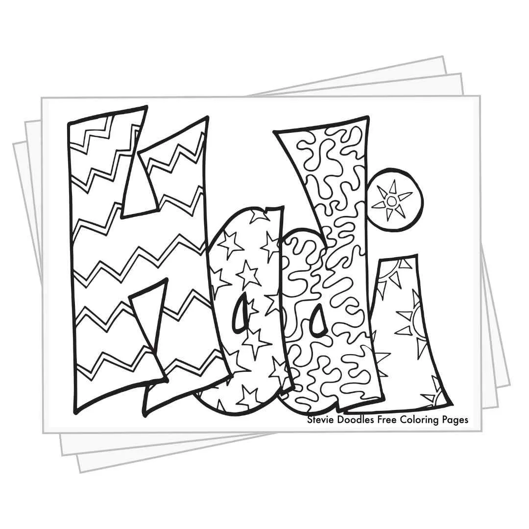 bubble letters "Hadi" with doodles inside to color