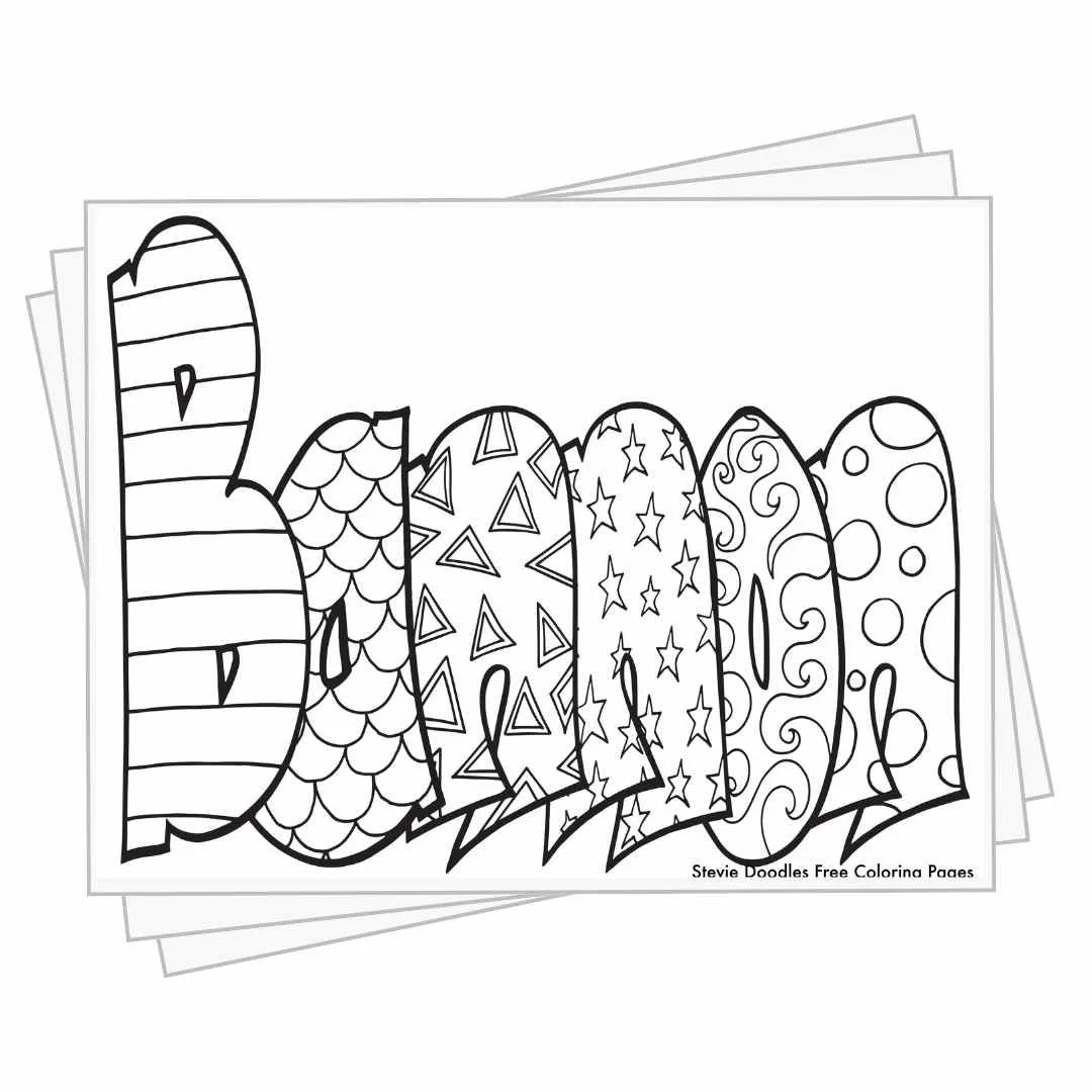 bubble letters "Bannon" with doodles inside to color