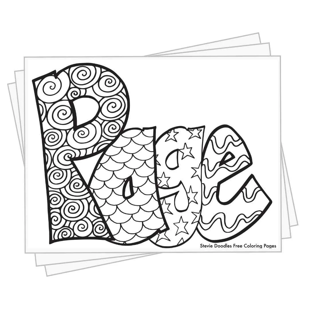 bubble letters "Page" with doodles inside to color