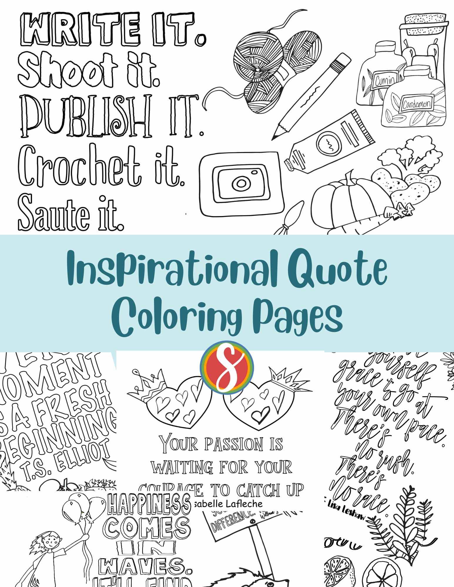 collage of inspirational quote coloring pages