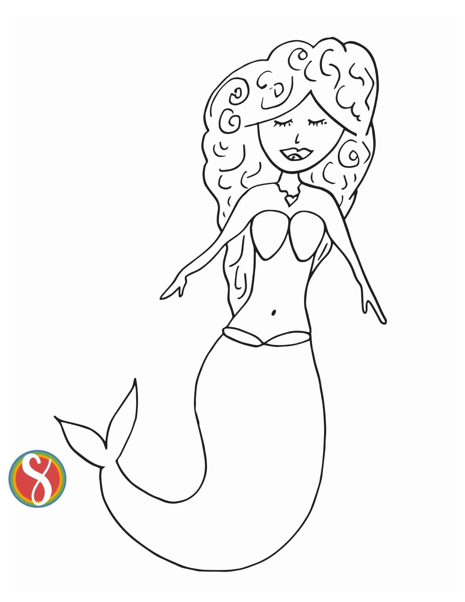 a simple mermaid outline with curly hair, closed eyes