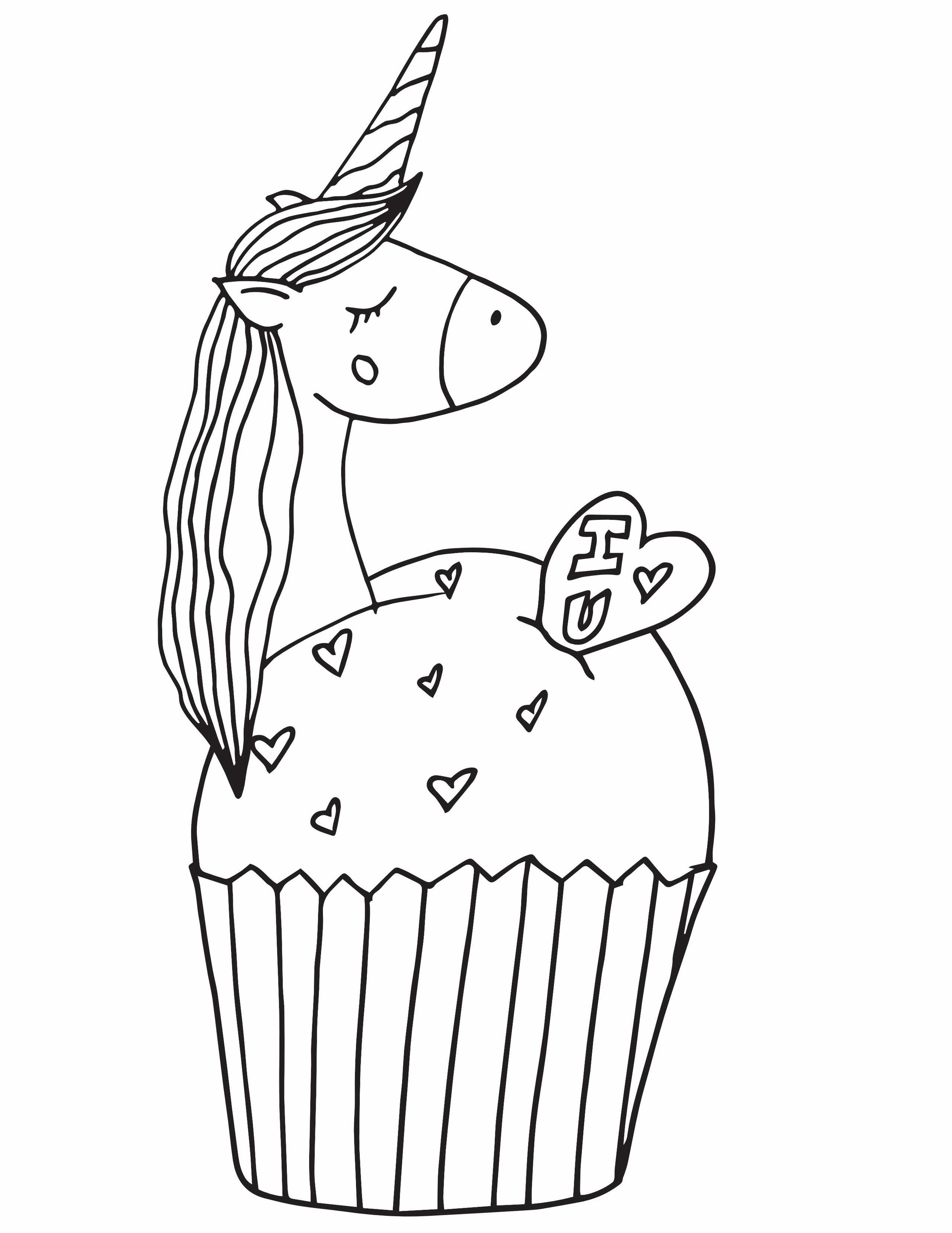 a cupcake with a unicorn head coloring page