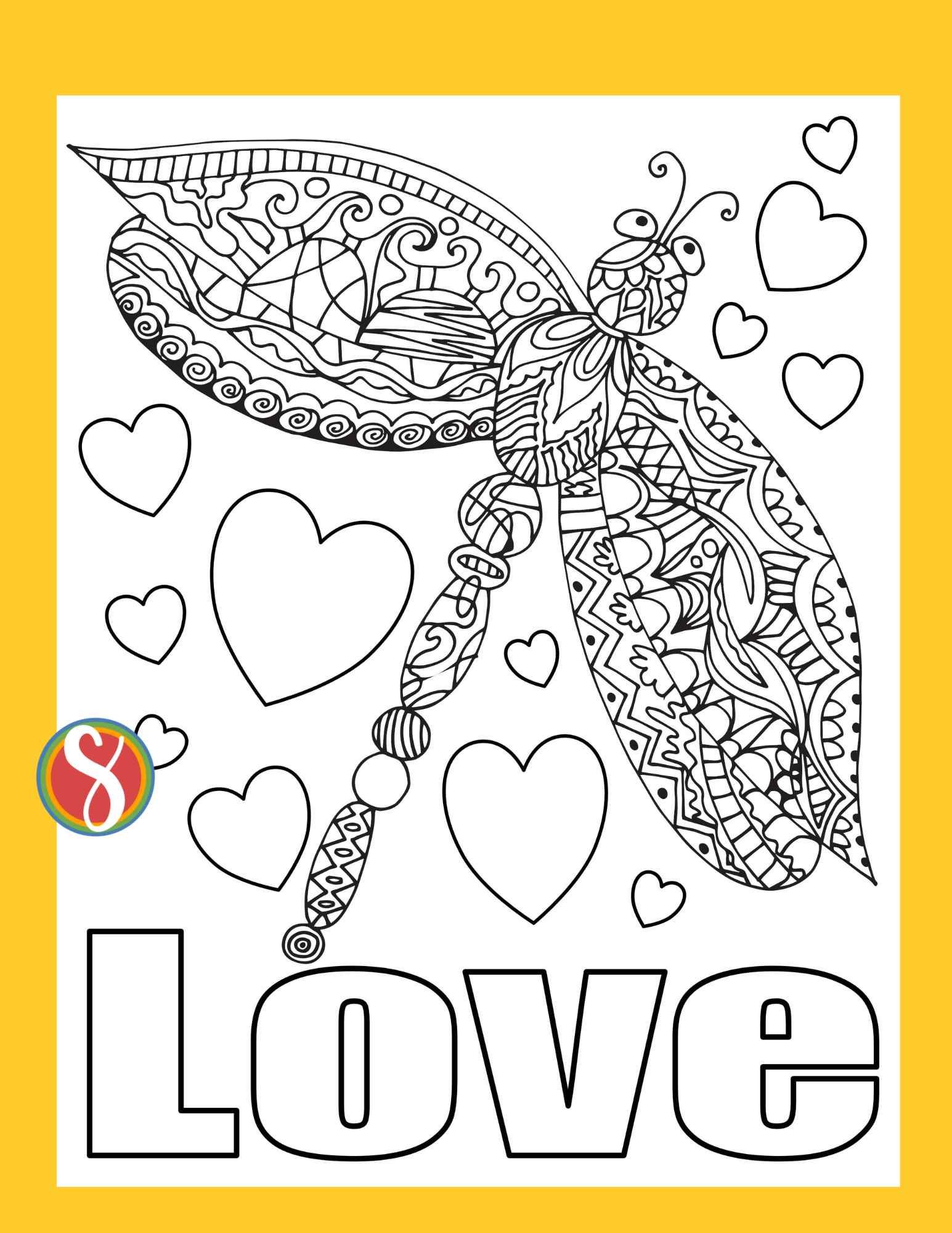adult dragonfly coloring page dragonfly outline with lots of little doodles inside