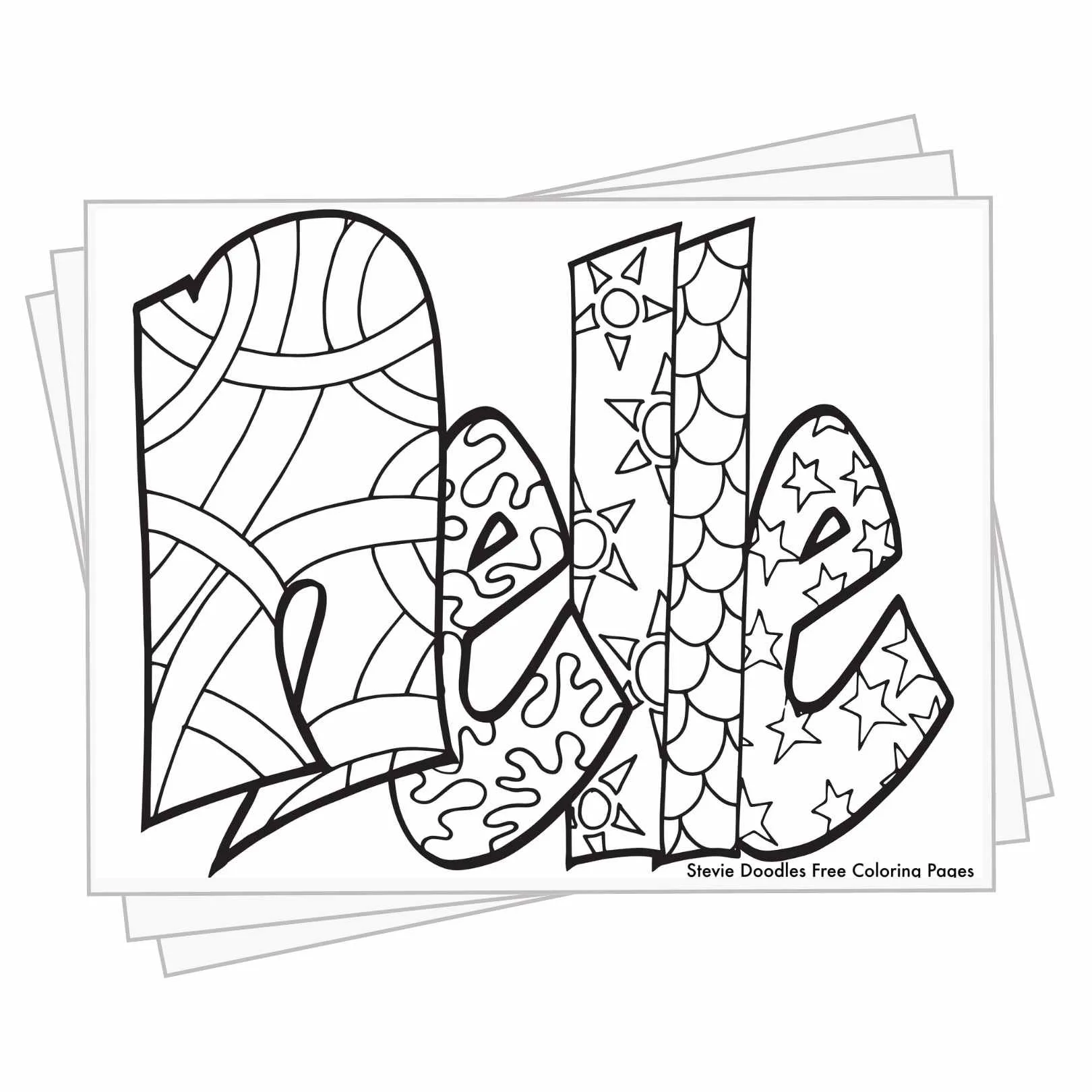bubble letters "Nelle" with doodles inside to color