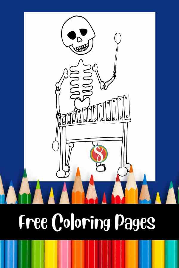 a simple drawing of a skeleton playing a xylophone