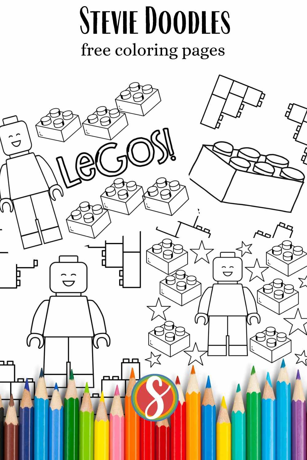collage of simple lego coloring pages