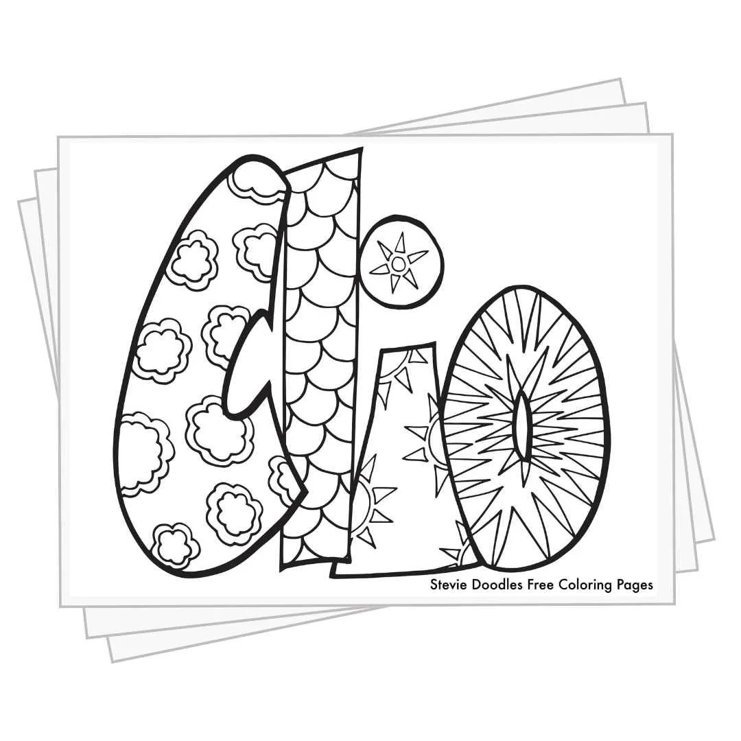 bubble letters "Clio" with doodles inside to color