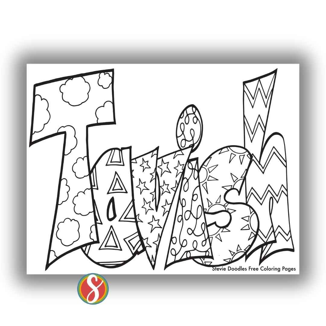 bubble letters "Tavish" with doodles inside to color