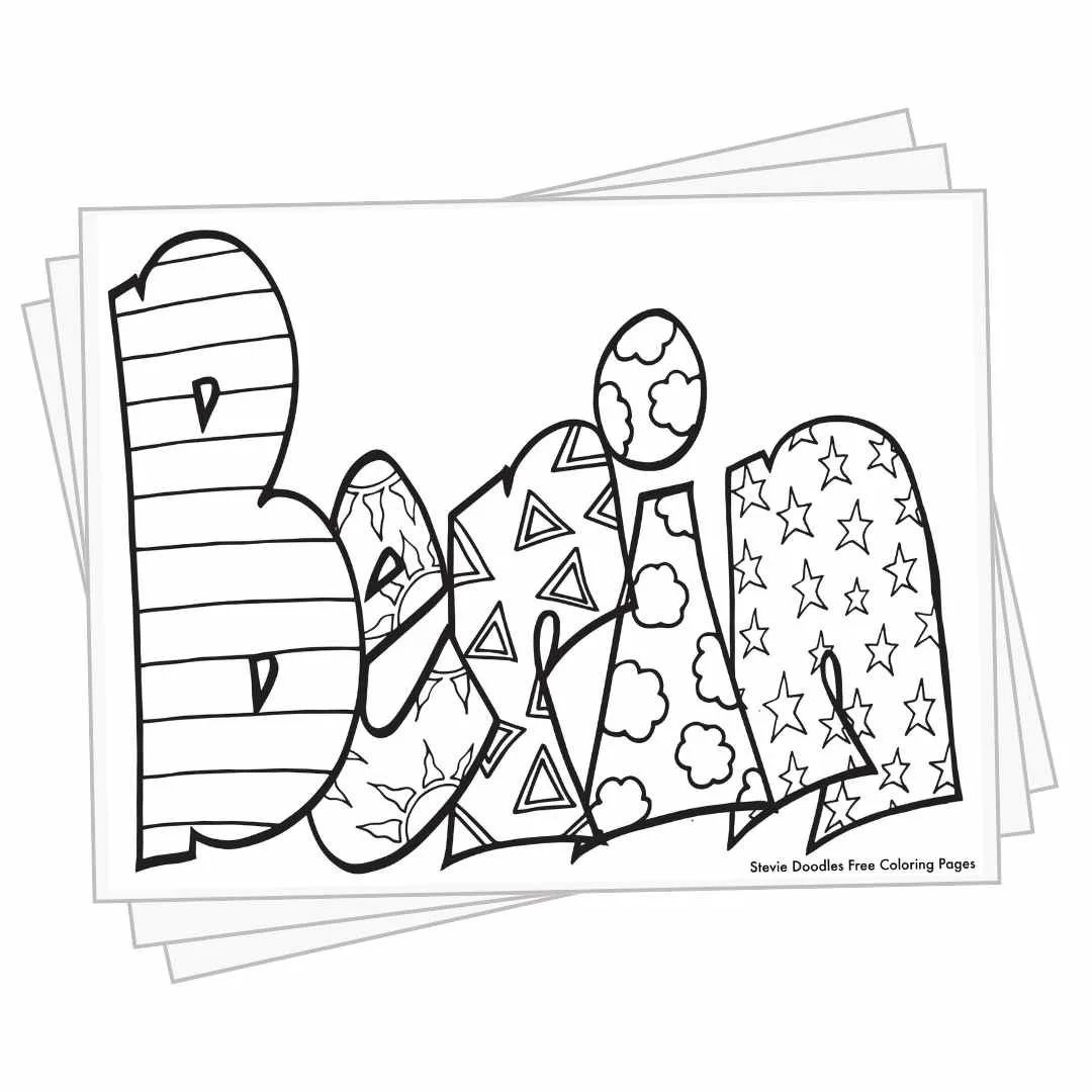 bubble letters "Berin" with doodles inside to color