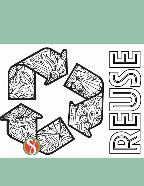 Use Again Coloring Free Reduce Reuse Recycle Coloring Pages — Stevie Doodles
