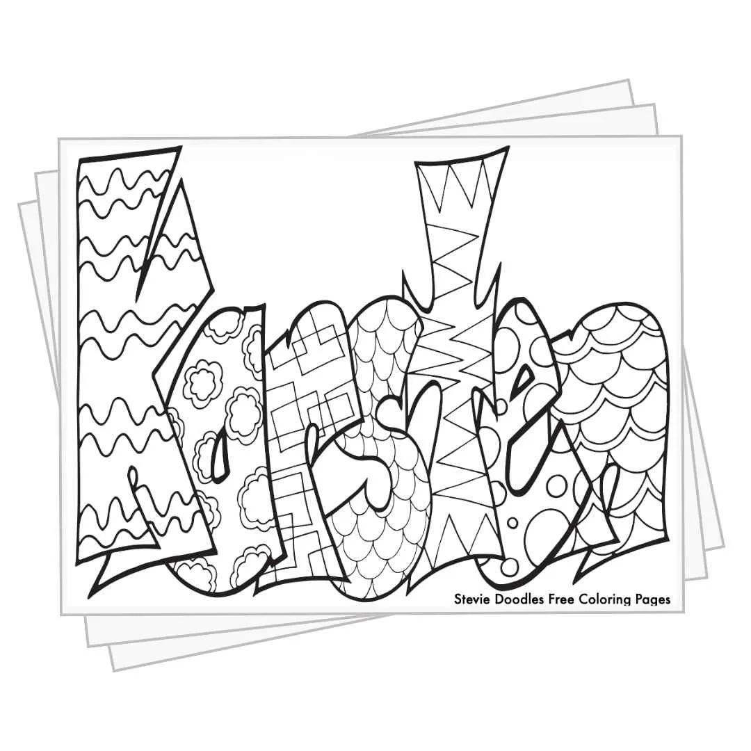 bubble letters "Karsten" with doodles inside to color