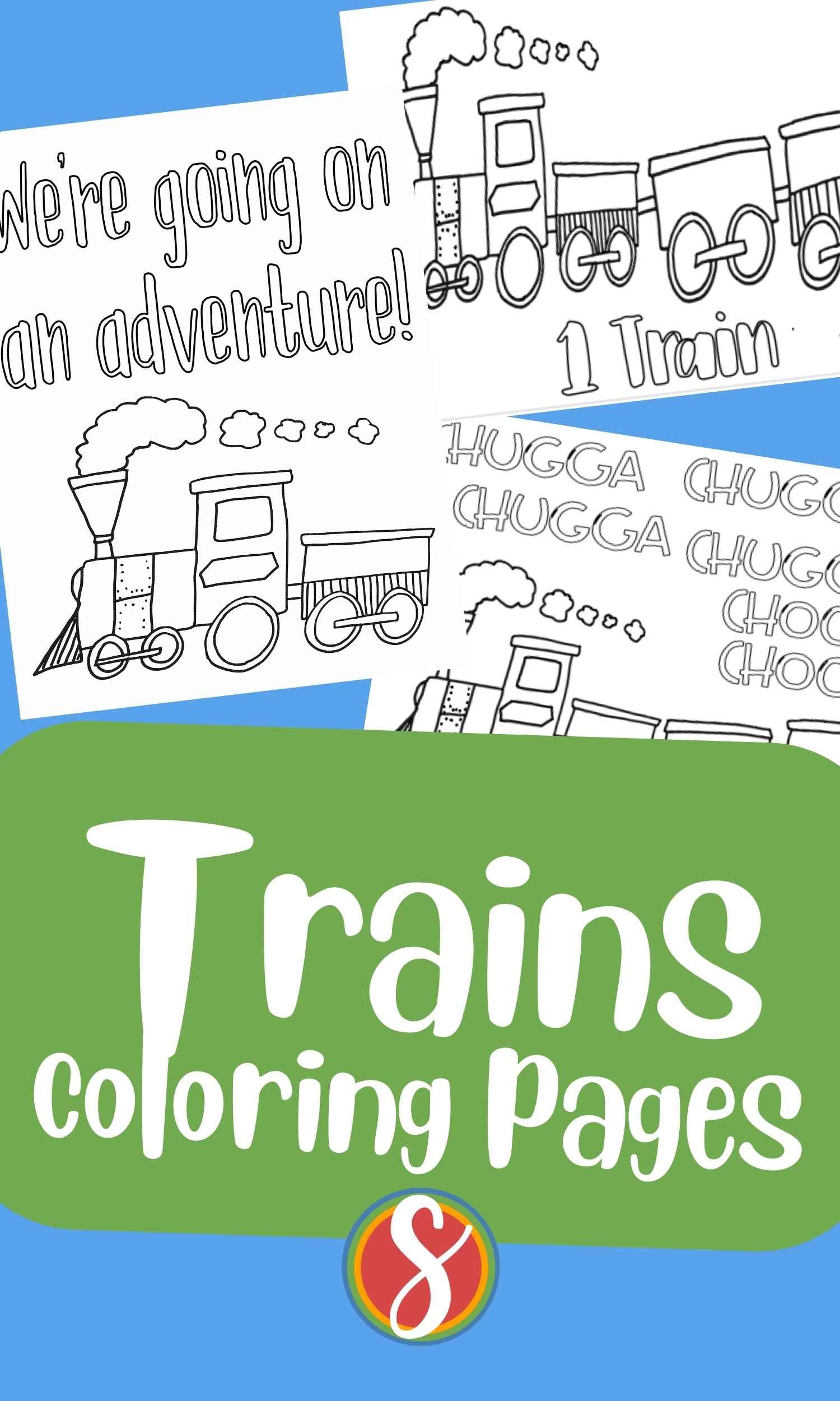 3 trains coloring pages with simple train drawings