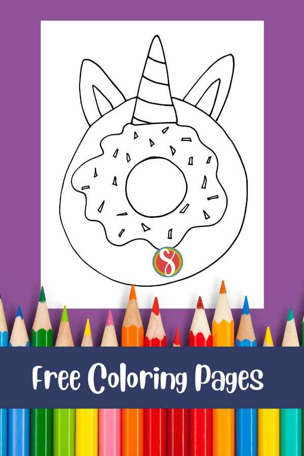 donut with unicorn horn coloring page