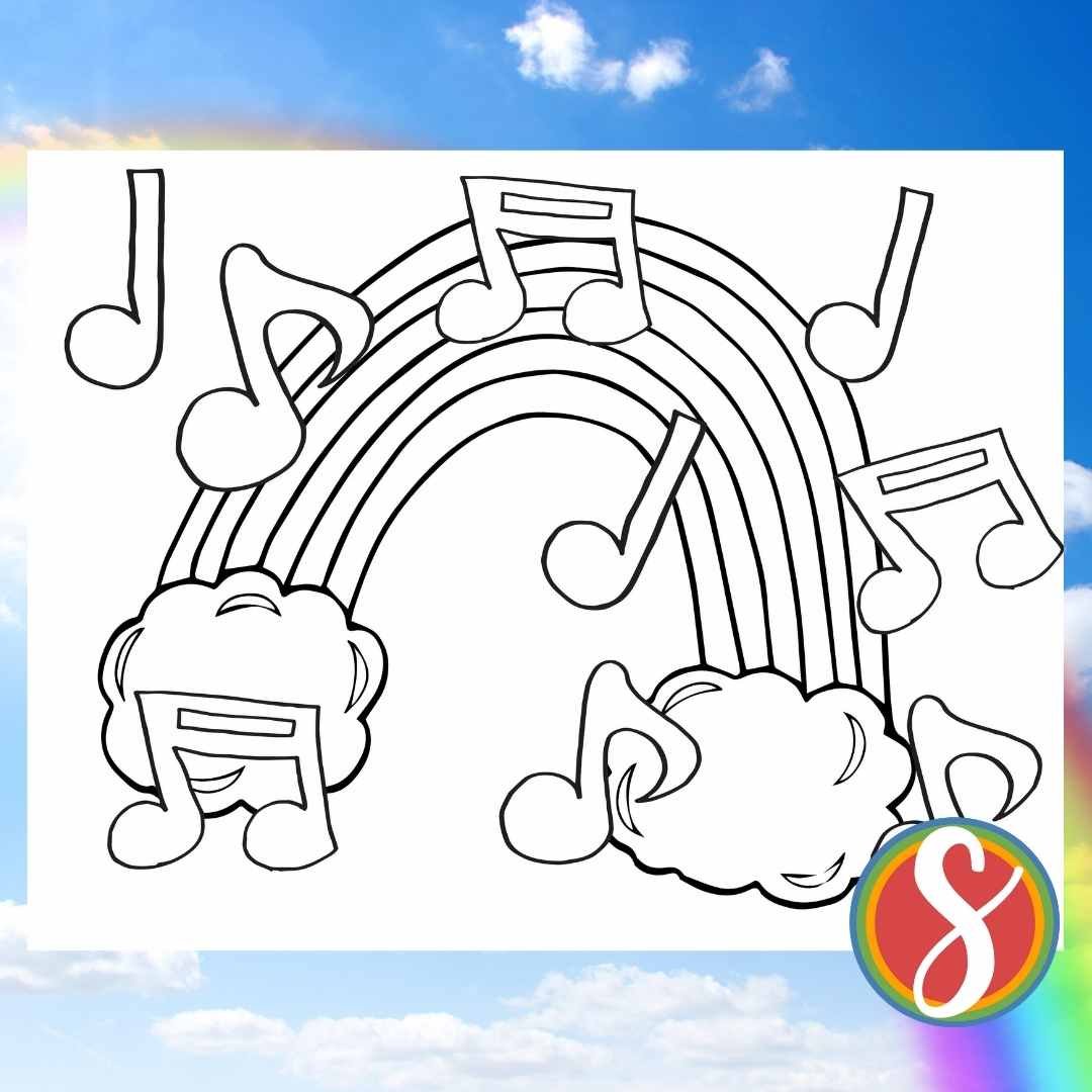 rainbow with colorable music notes