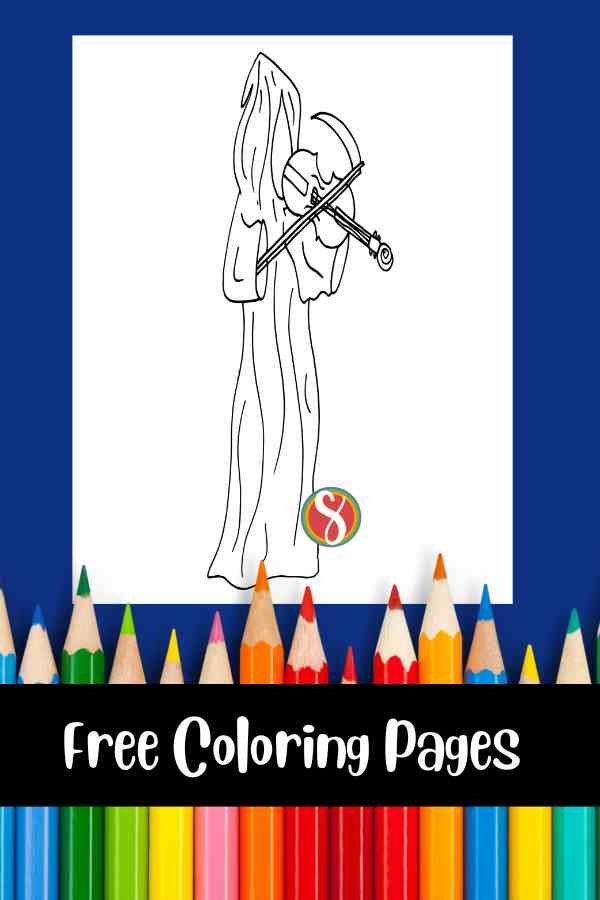 simple drawing grim reaper playing violin coloring page