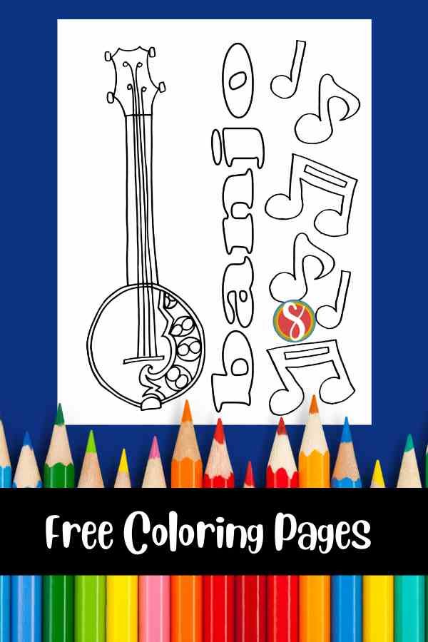 banjo drawing "banjo" colorable, music notes to color
