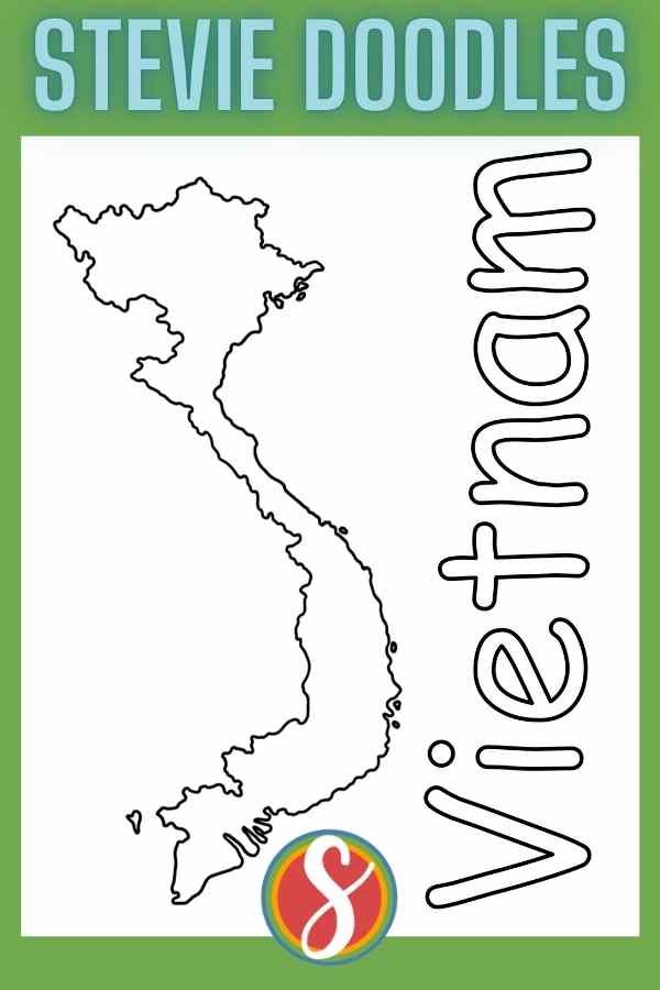 Vietnam country outline and colorable text "Vietnam"
