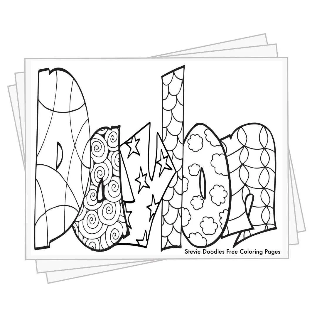 bubble letters "Daylon" with doodles inside to color