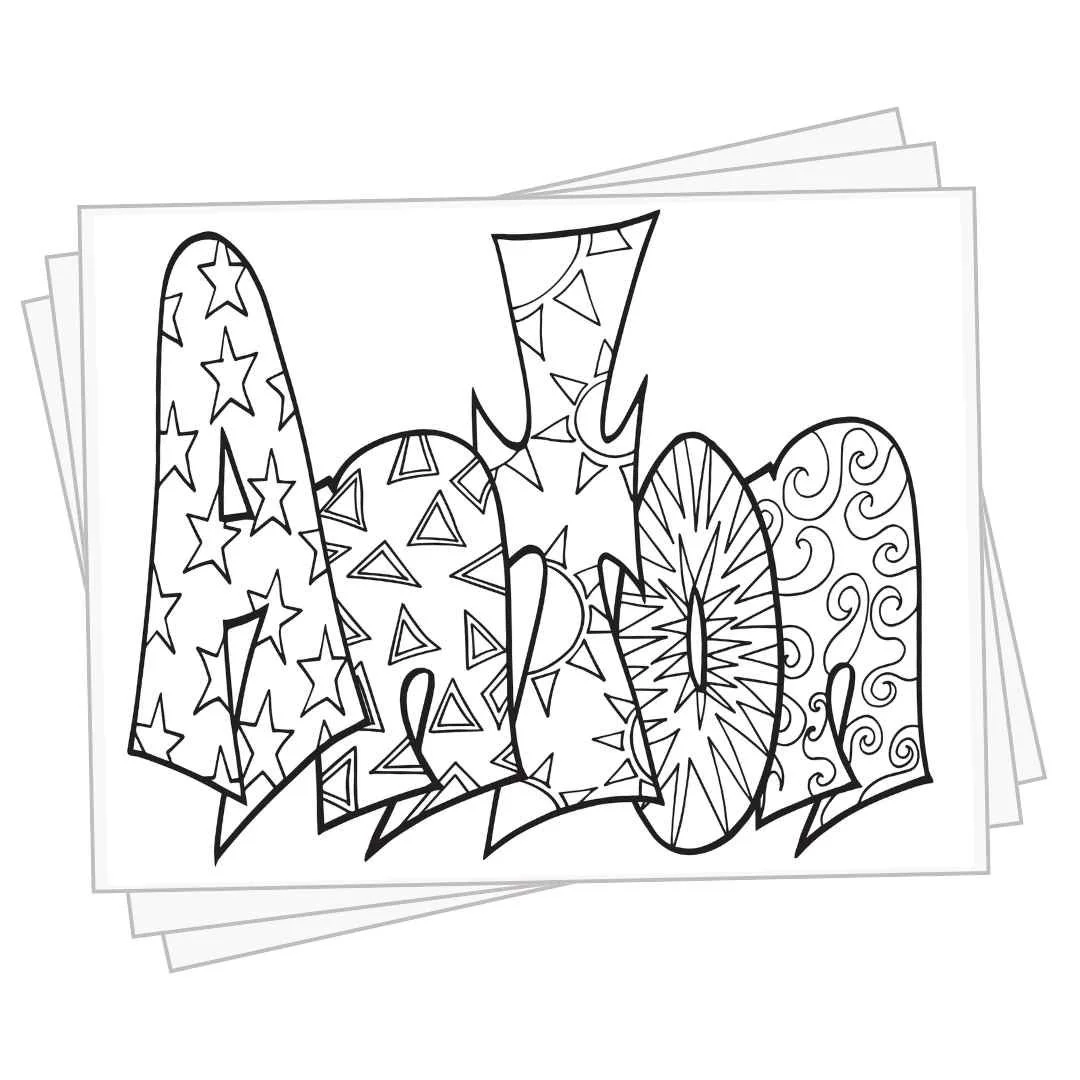 bubble letters "Anton" with doodles inside to color