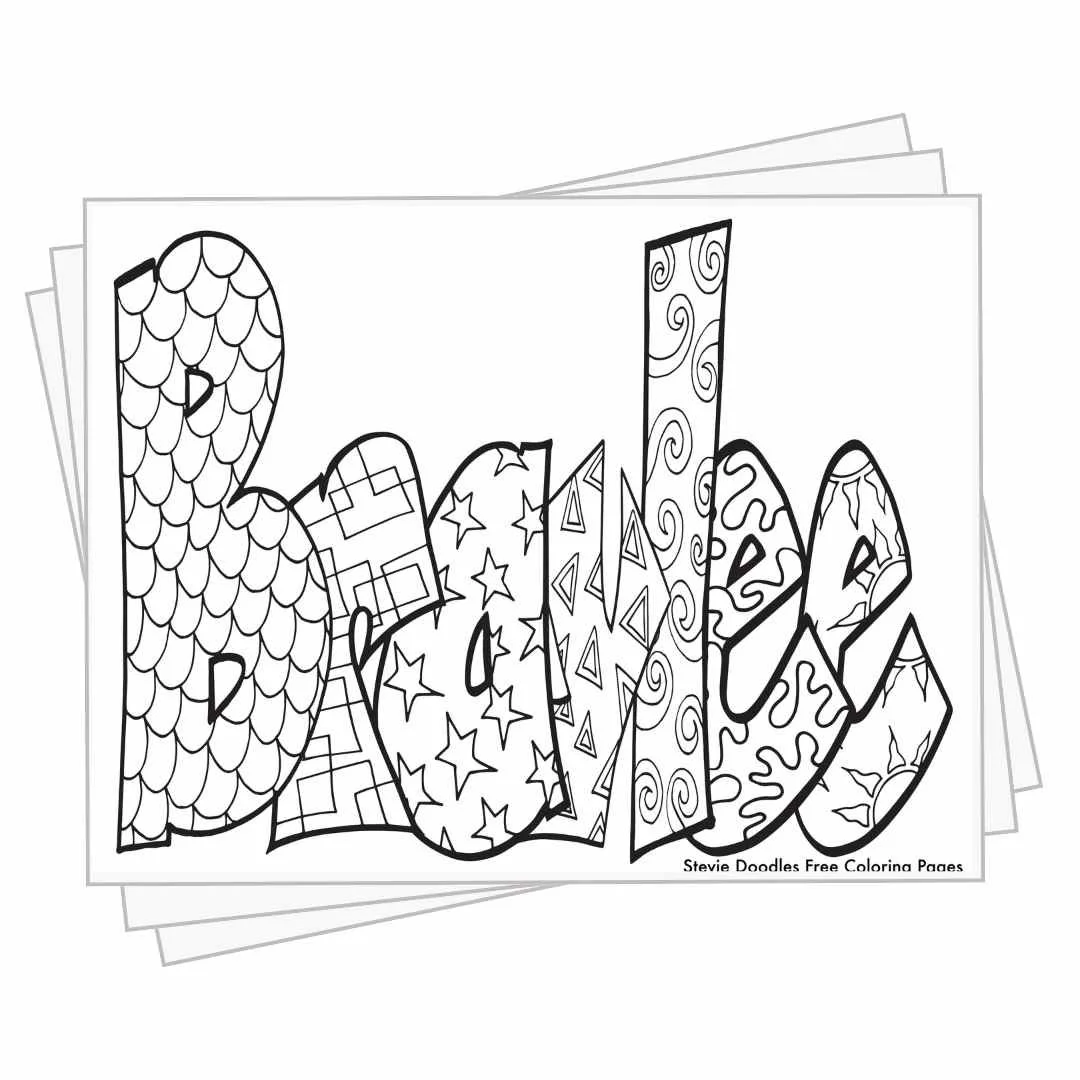 bubble letters "Braylee" with doodles inside to color