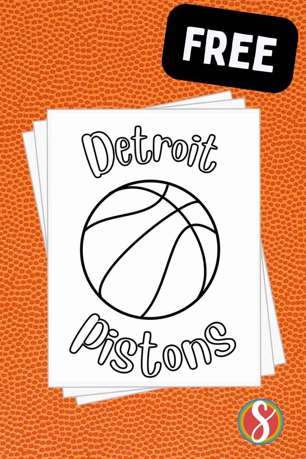 simple basketball to color and colorable letters "Detroit Pistons"