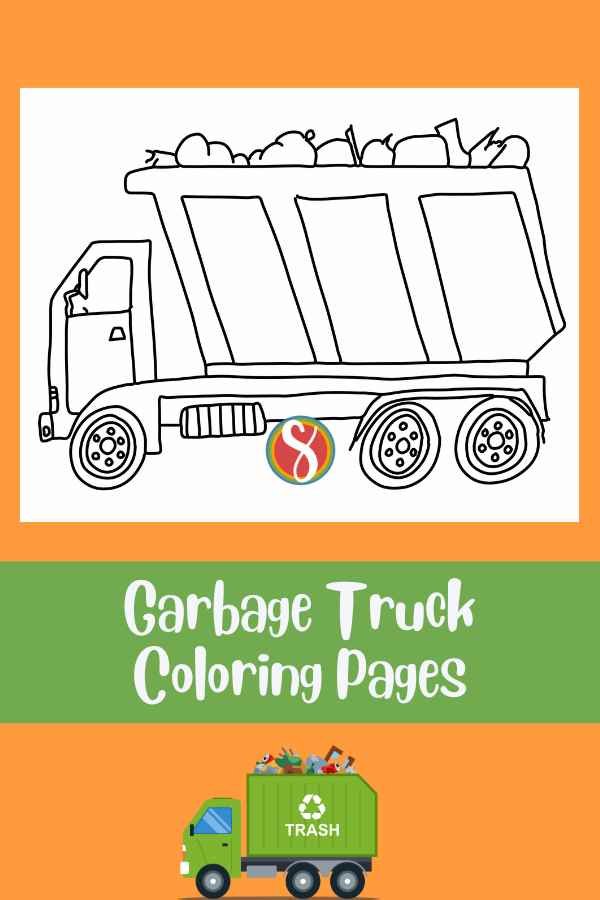 simple full garbage truck coloring page