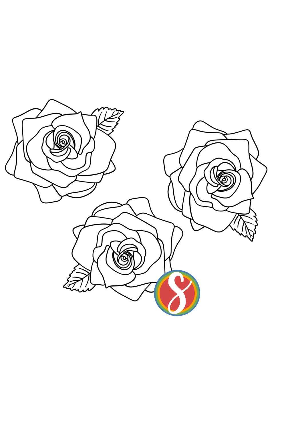 3 simple in bloom roses to color